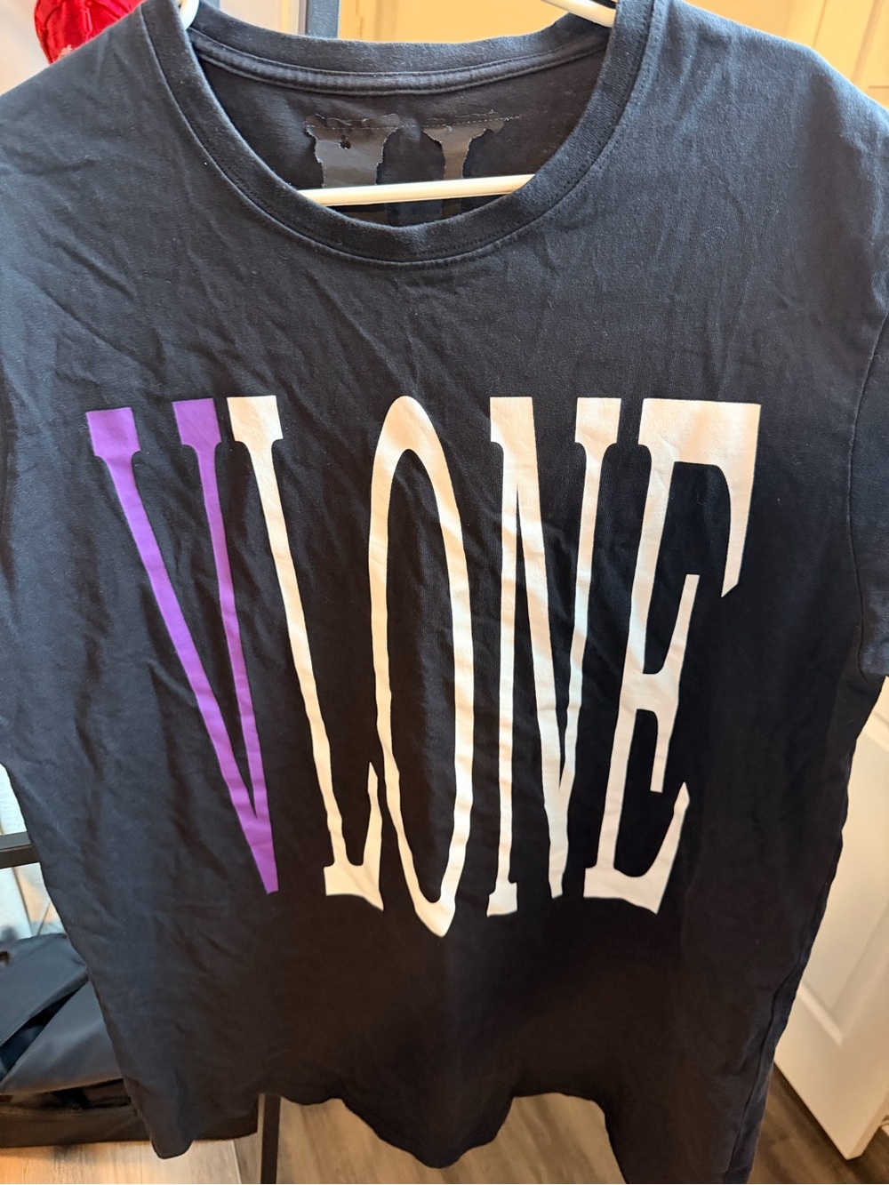 VLONE Black Tee with White and Purple Logo